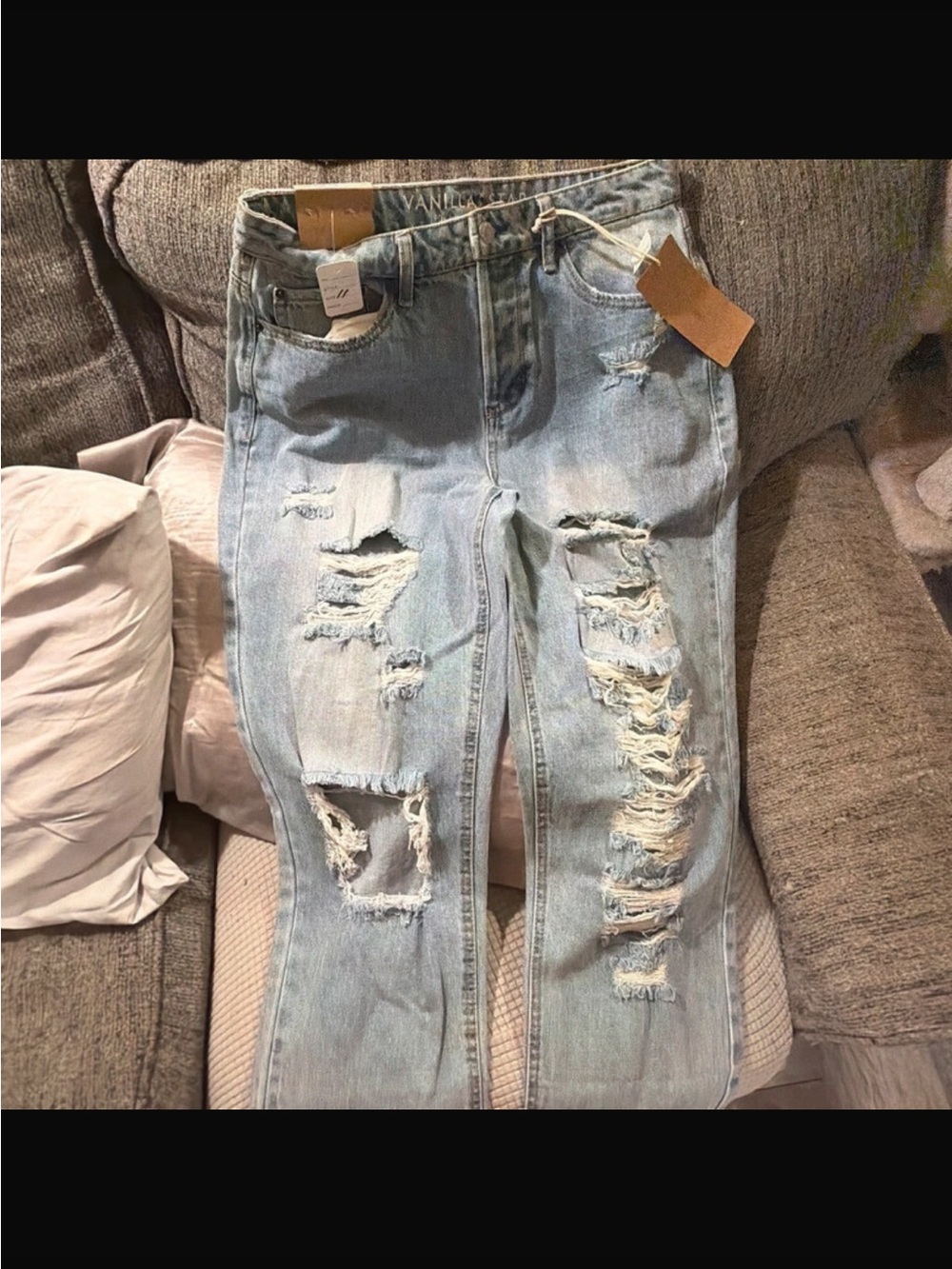 Vanilla Star Light Blue Distressed Slim Straight Jeans